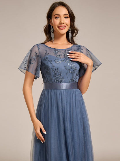 ever MARA|Embellished Tulle Midi Junior Bridesmaid Dress with Sheer Sleeves