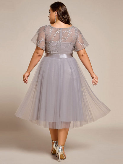 ever MARA|Embellished Tulle Midi Junior Bridesmaid Dress with Sheer Sleeves