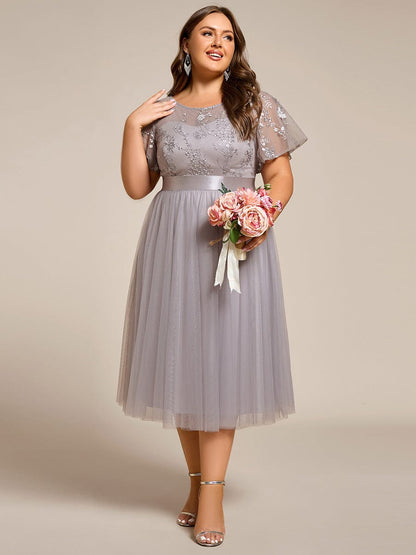 ever MARA|Embellished Tulle Midi Junior Bridesmaid Dress with Sheer Sleeves