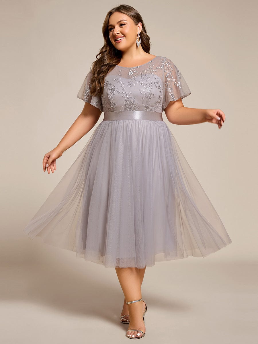 ever MARA|Embellished Tulle Midi Junior Bridesmaid Dress with Sheer Sleeves