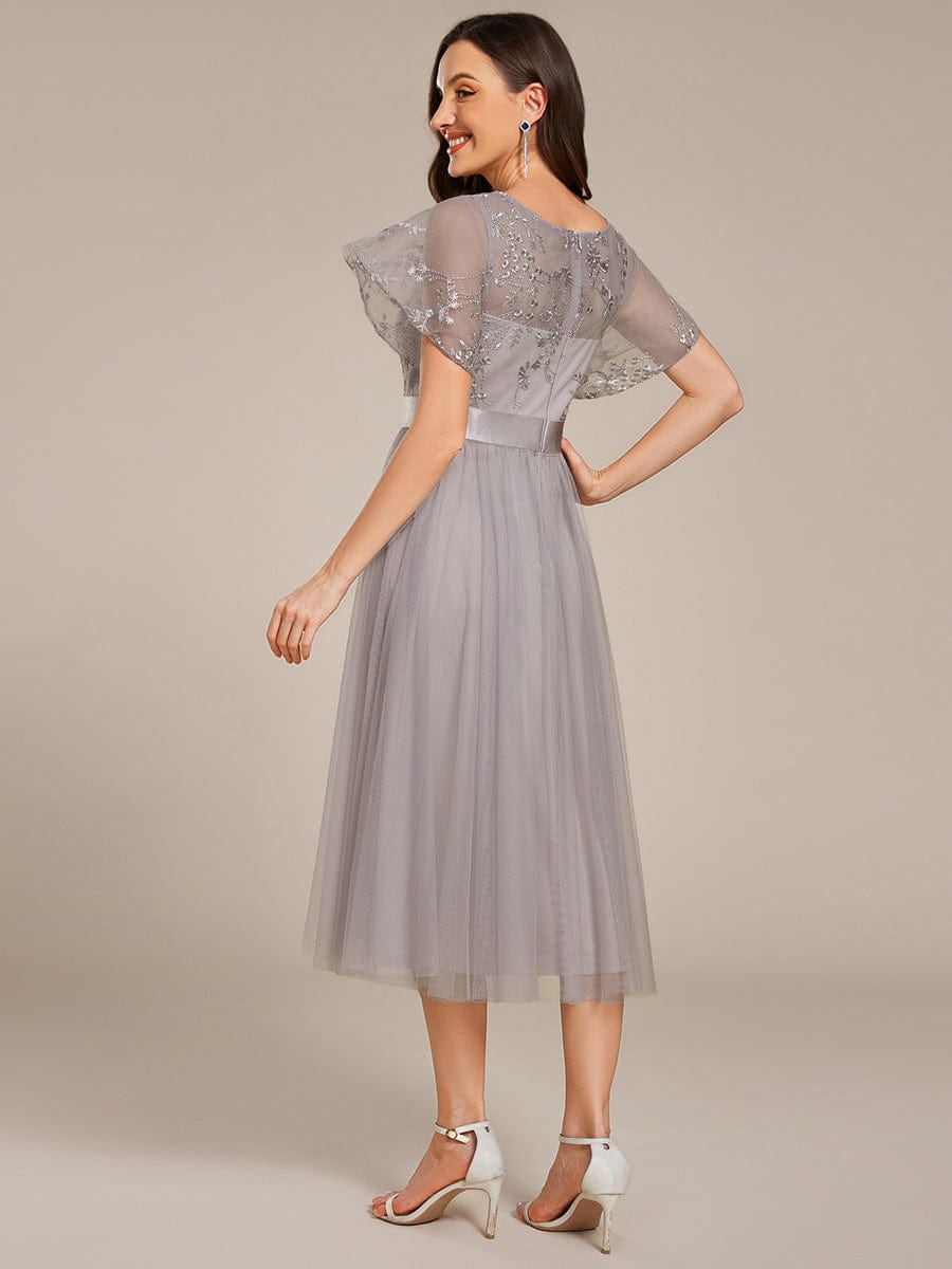 ever MARA|Embellished Tulle Midi Junior Bridesmaid Dress with Sheer Sleeves