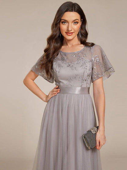 ever MARA|Embellished Tulle Midi Junior Bridesmaid Dress with Sheer Sleeves