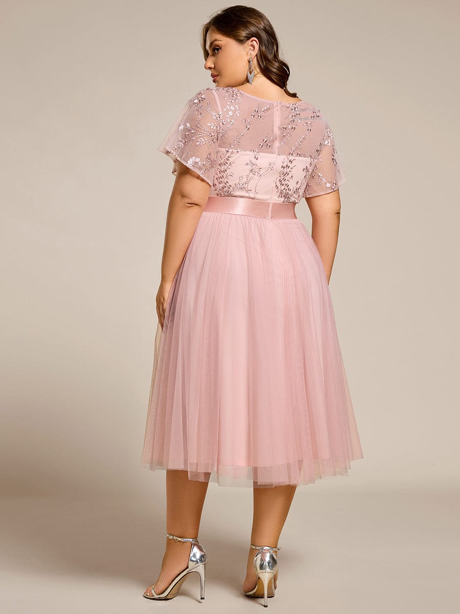 ever MARA|Embellished Tulle Midi Junior Bridesmaid Dress with Sheer Sleeves