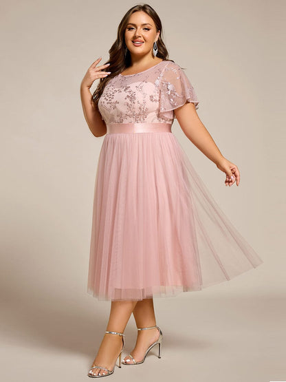 ever MARA|Embellished Tulle Midi Junior Bridesmaid Dress with Sheer Sleeves