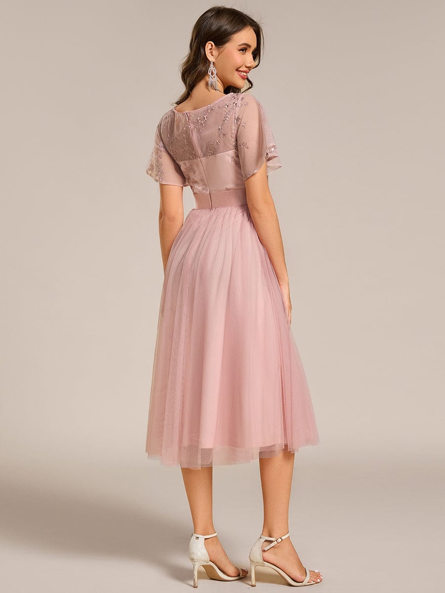 ever MARA|Embellished Tulle Midi Junior Bridesmaid Dress with Sheer Sleeves