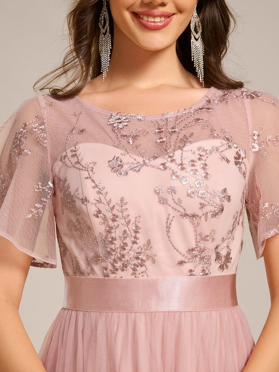 ever MARA|Embellished Tulle Midi Junior Bridesmaid Dress with Sheer Sleeves