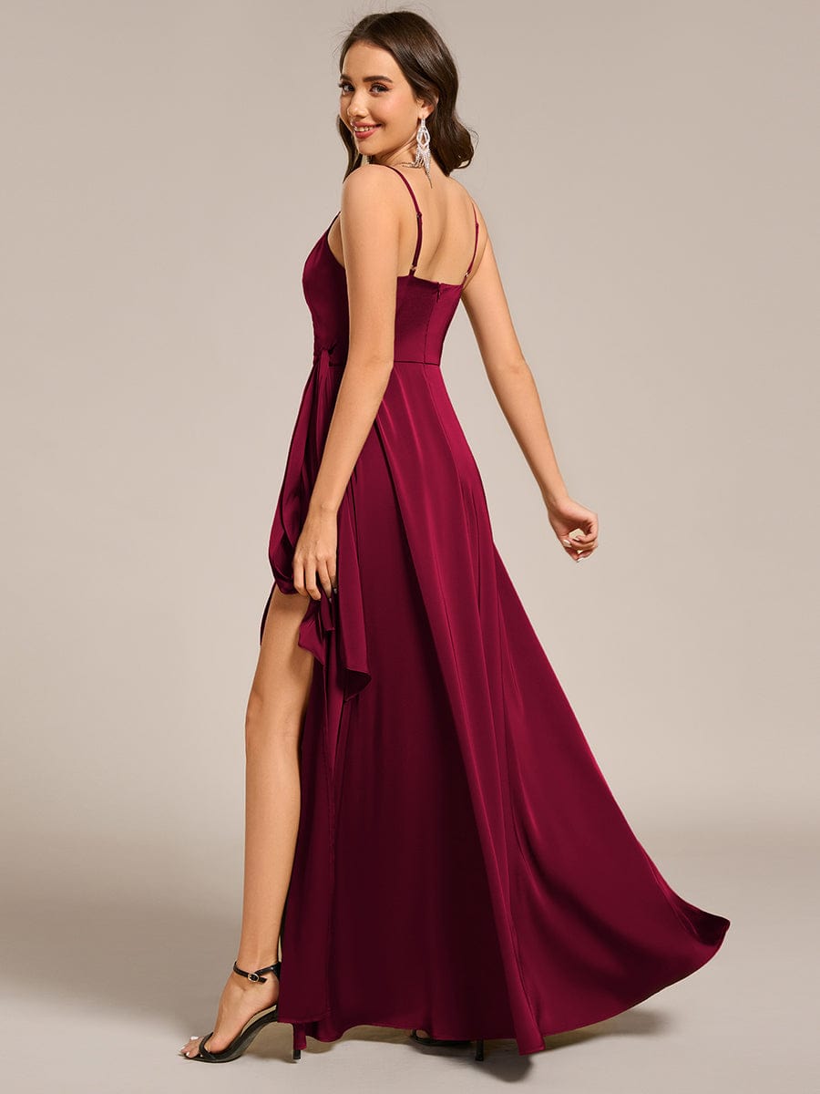 ever IYLA|Wrap-Style Spaghetti Strap Maxi Satin Bridesmaid Dress