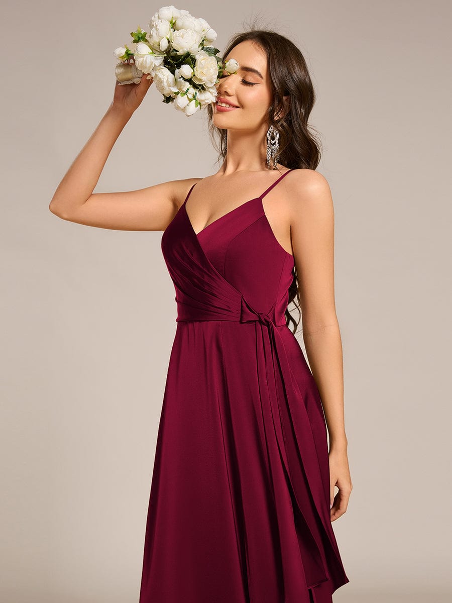 ever IYLA|Wrap-Style Spaghetti Strap Maxi Satin Bridesmaid Dress