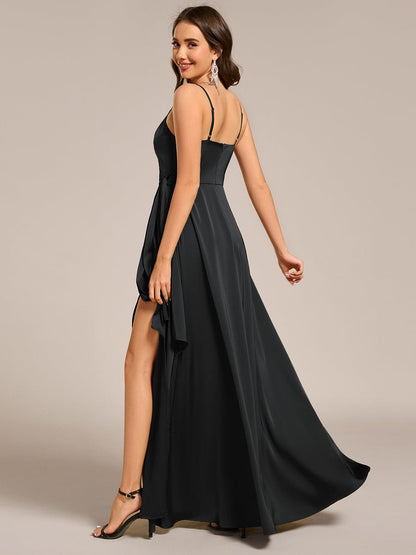 ever IYLA|Wrap-Style Spaghetti Strap Maxi Satin Bridesmaid Dress