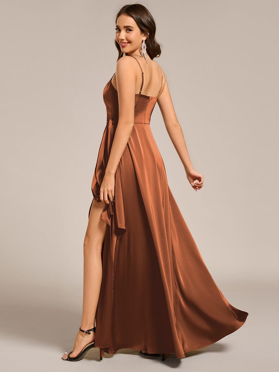 ever IYLA|Wrap-Style Spaghetti Strap Maxi Satin Bridesmaid Dress