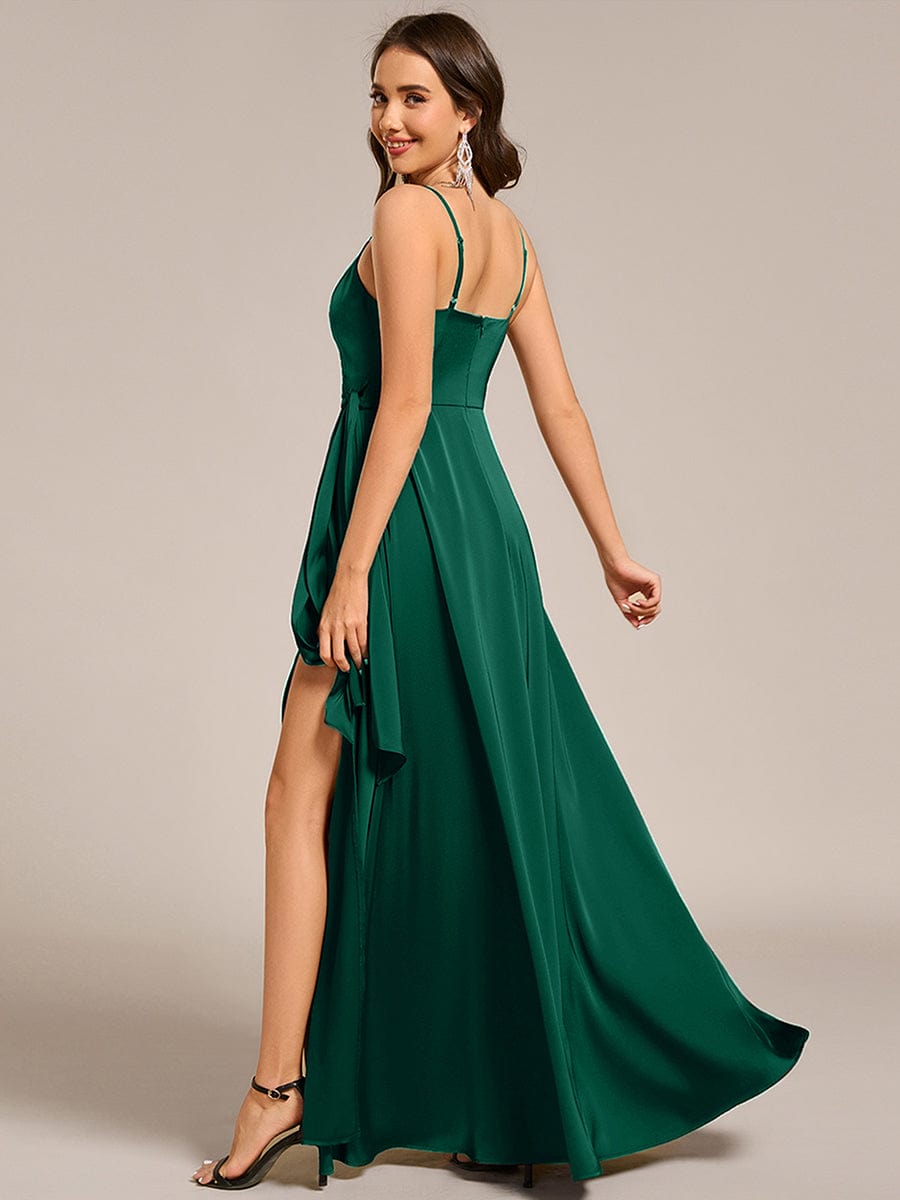 ever IYLA|Wrap-Style Spaghetti Strap Maxi Satin Bridesmaid Dress