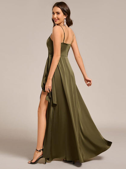 ever IYLA|Wrap-Style Spaghetti Strap Maxi Satin Bridesmaid Dress