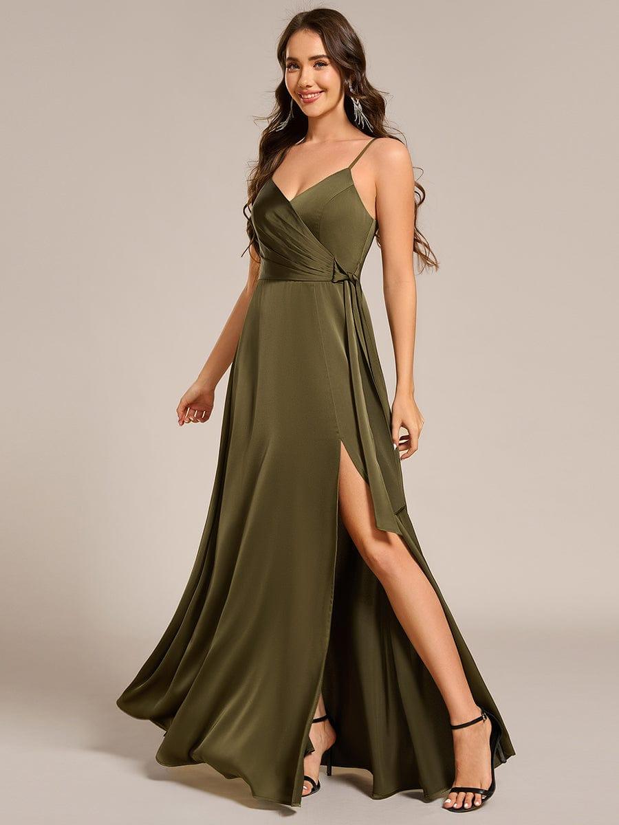 ever IYLA|Wrap-Style Spaghetti Strap Maxi Satin Bridesmaid Dress