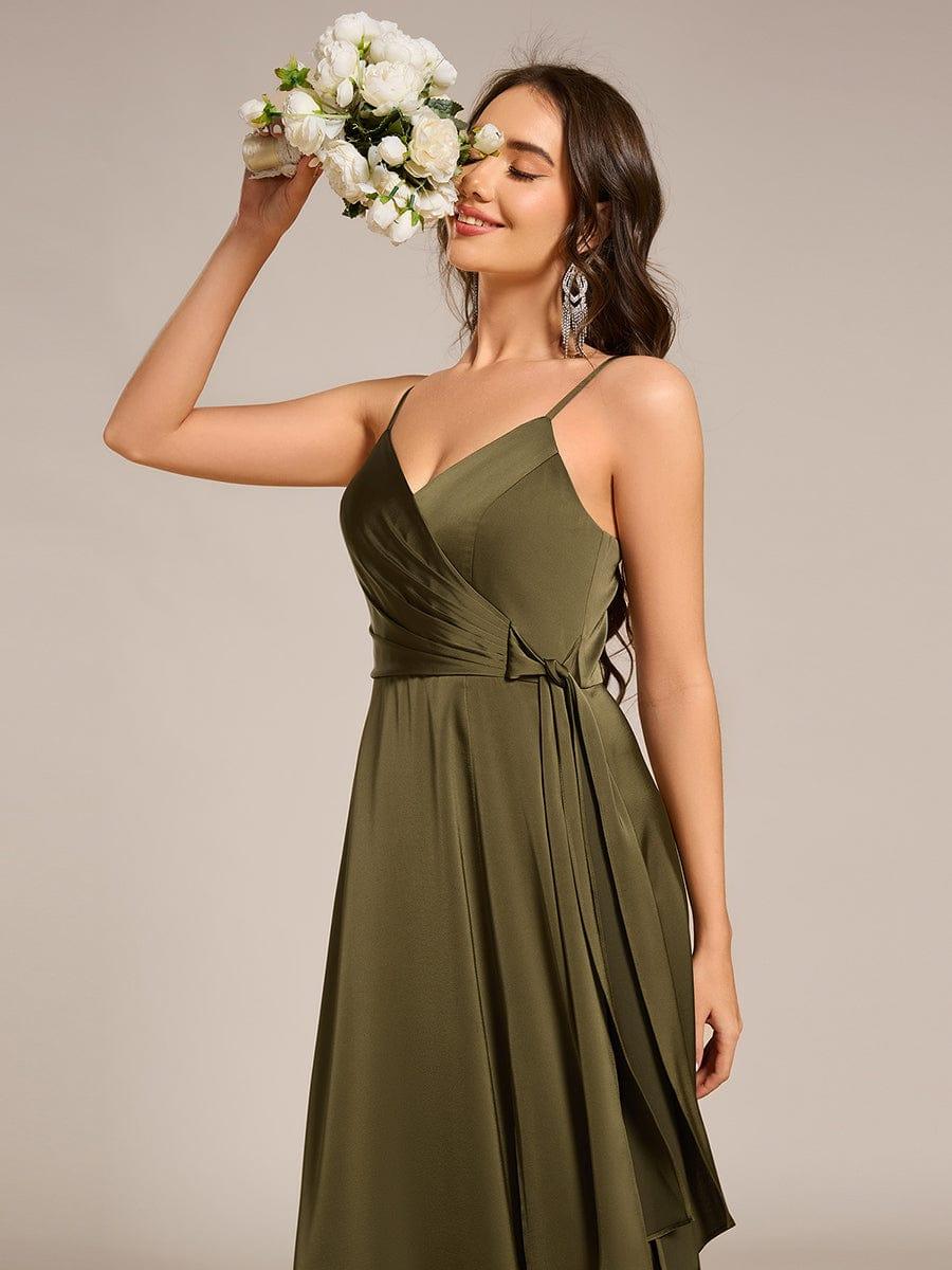 ever IYLA|Wrap-Style Spaghetti Strap Maxi Satin Bridesmaid Dress