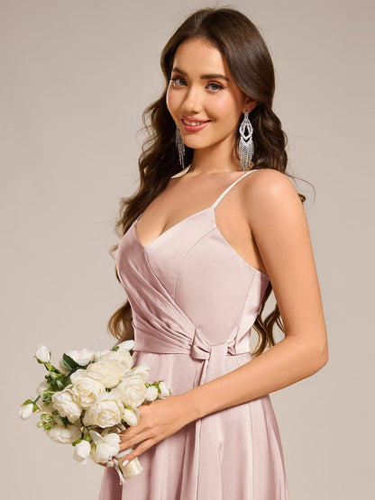 ever IYLA|Wrap-Style Spaghetti Strap Maxi Satin Bridesmaid Dress