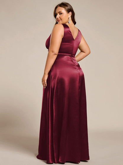 pretty INDY|Plus Size Satin Empire Waist Maxi Bridesmaid Dress with Pockets