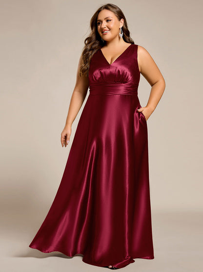 pretty INDY|Plus Size Satin Maxi Formal Dress with Pockets