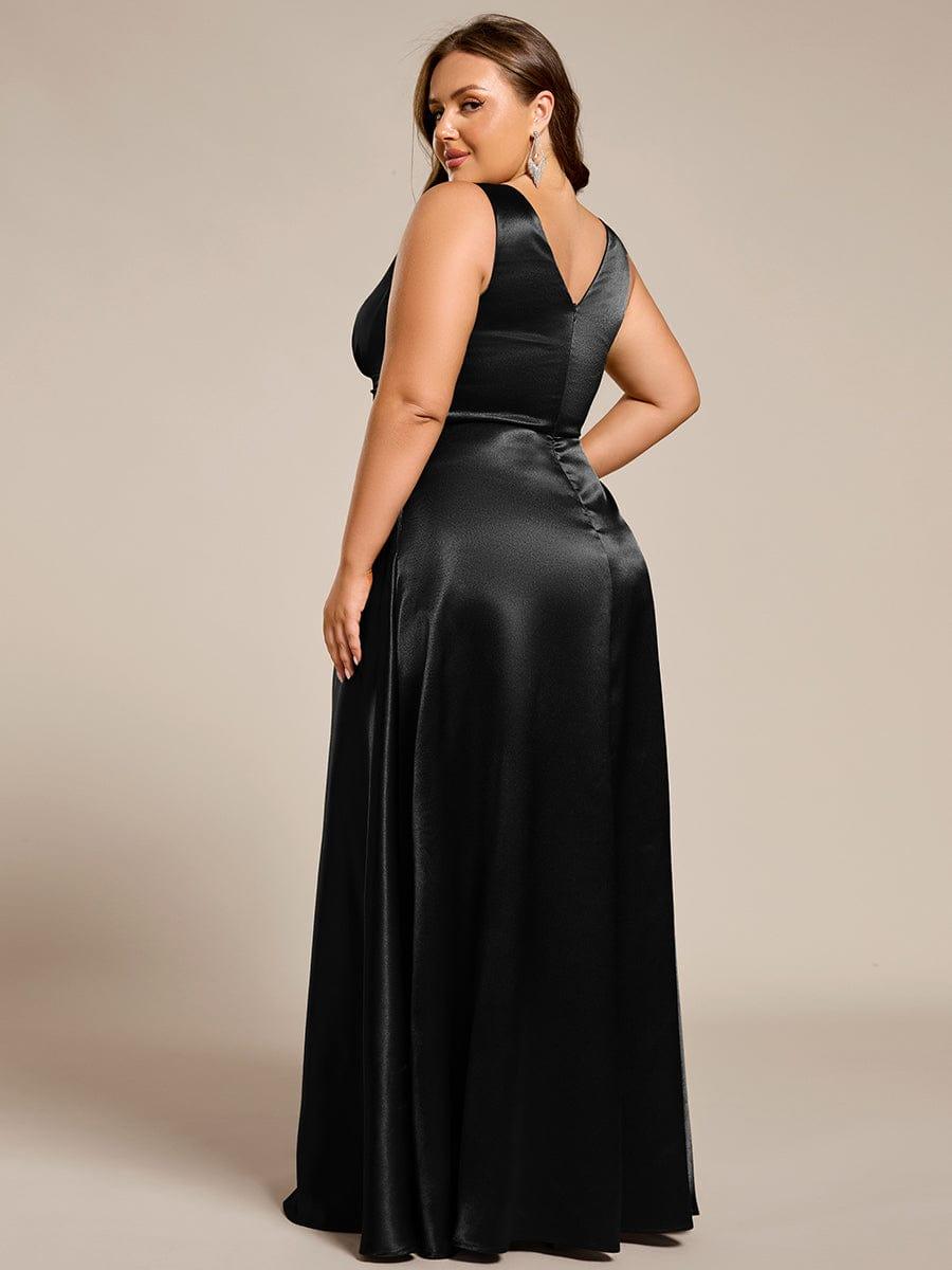 pretty INDY|Plus Size Satin Empire Waist Maxi Bridesmaid Dress with Pockets
