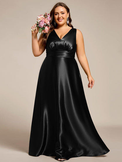pretty INDY|Plus Size Satin Maxi Formal Dress with Pockets