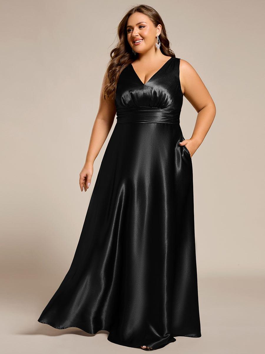pretty INDY|Plus Size Satin Empire Waist Maxi Bridesmaid Dress with Pockets