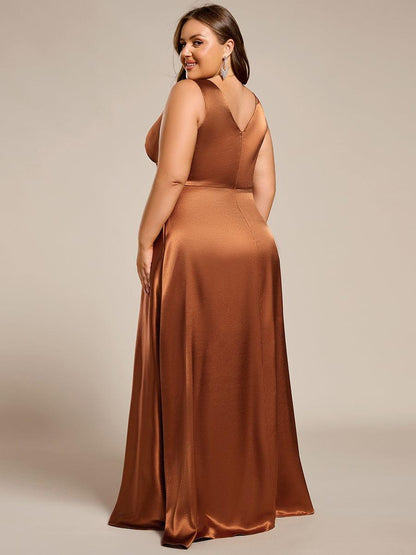pretty INDY|Plus Size Satin Empire Waist Maxi Bridesmaid Dress with Pockets