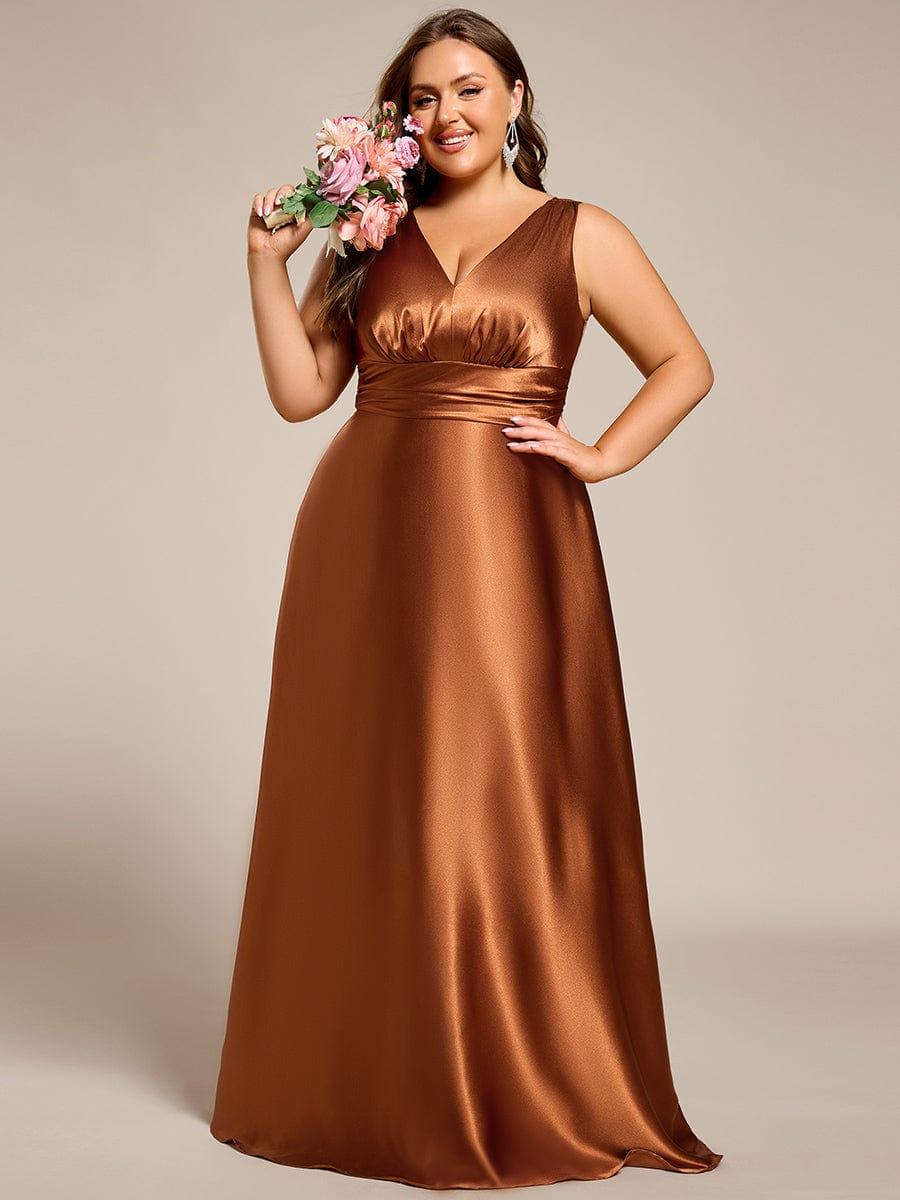 pretty INDY|Plus Size Satin Empire Waist Maxi Bridesmaid Dress with Pockets