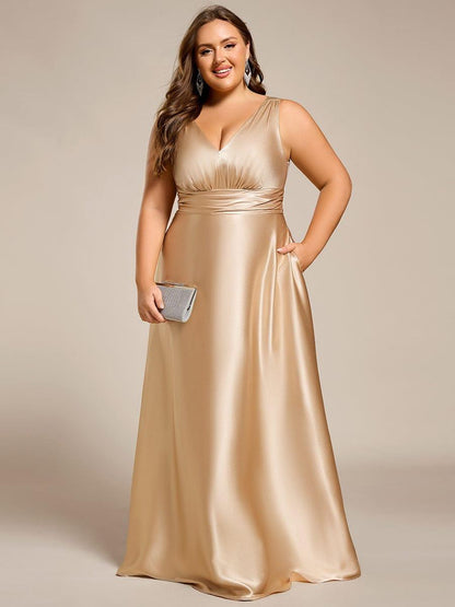 pretty INDY|Plus Size Satin Maxi Formal Dress with Pockets