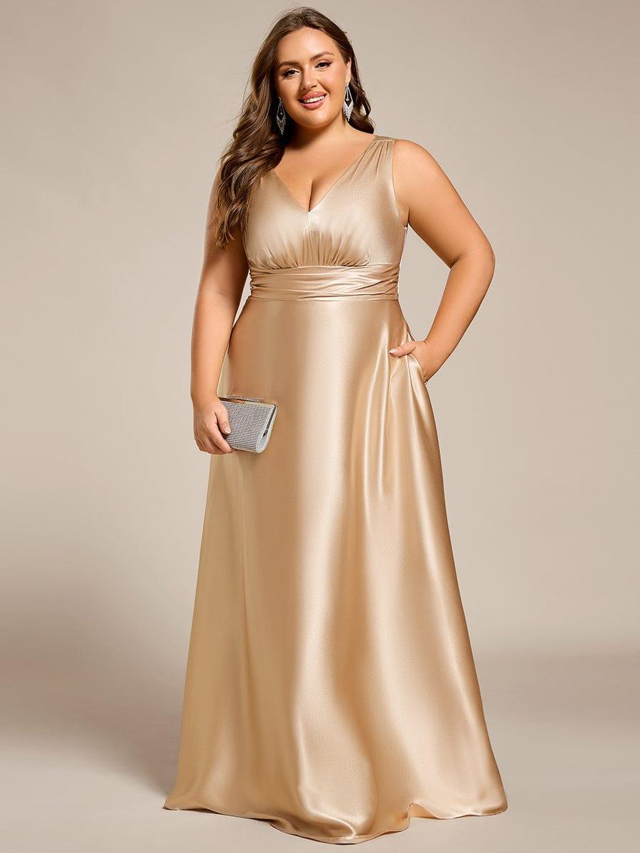 pretty INDY|Plus Size Satin Empire Waist Maxi Bridesmaid Dress with Pockets