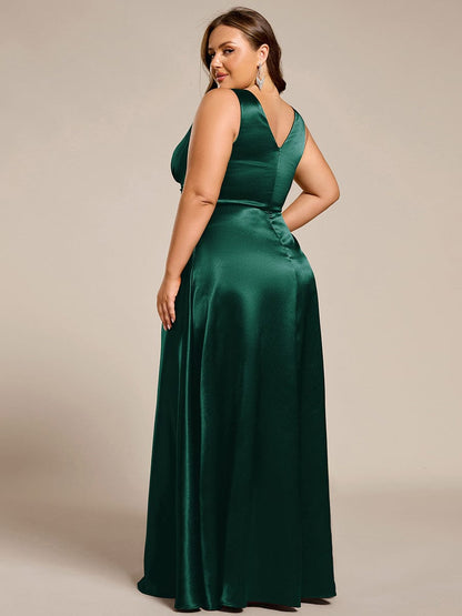 pretty INDY|Plus Size Satin Maxi Formal Dress with Pockets