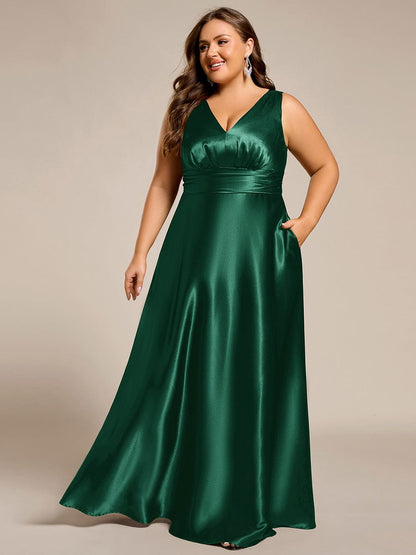 pretty INDY|Plus Size Satin Maxi Formal Dress with Pockets