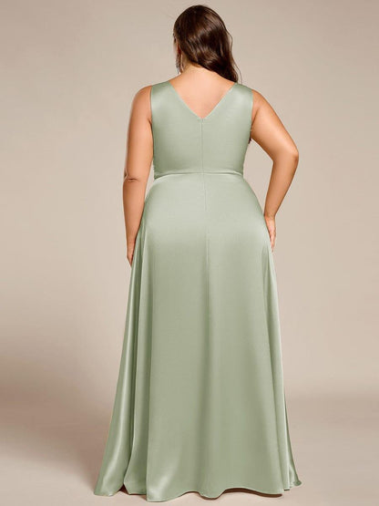 pretty INDY|Plus Size Satin Maxi Formal Dress with Pockets