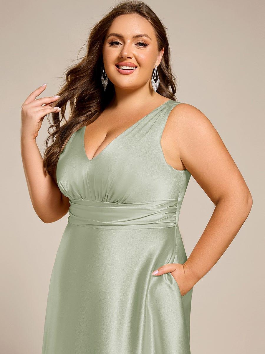 pretty INDY|Plus Size Satin Maxi Formal Dress with Pockets