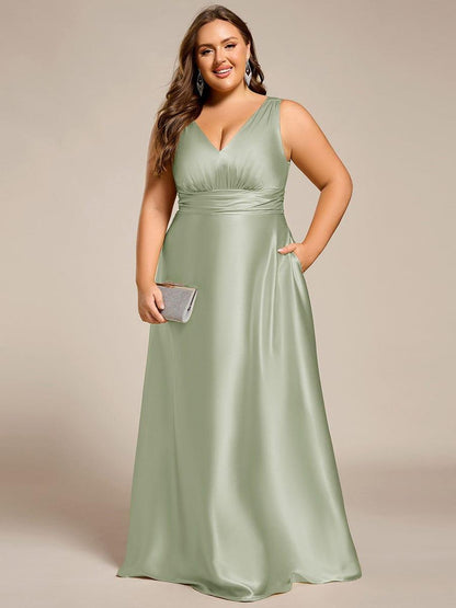 pretty INDY|Plus Size Satin Maxi Formal Dress with Pockets