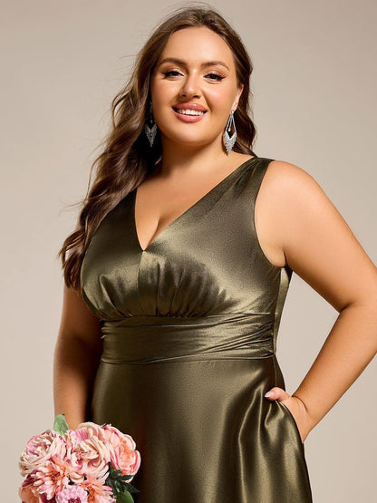 pretty INDY|Plus Size Satin Maxi Formal Dress with Pockets