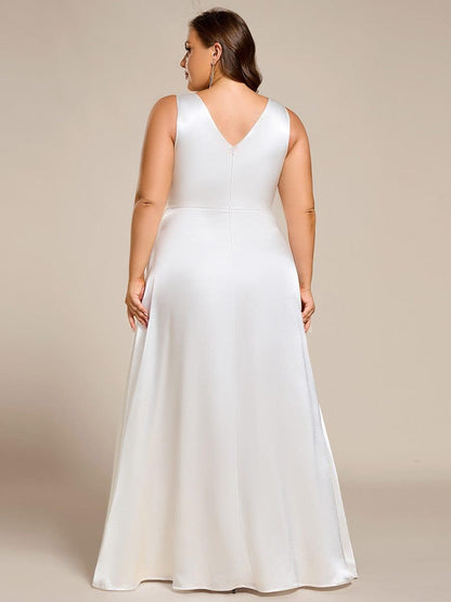 pretty INDY|Plus Size Satin Empire Waist Maxi Bridesmaid Dress with Pockets