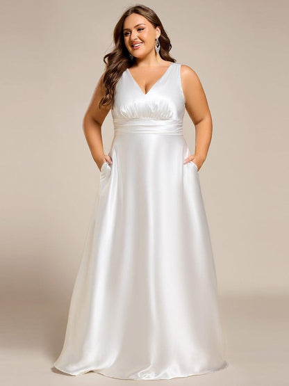 pretty INDY|Plus Size Satin Maxi Formal Dress with Pockets