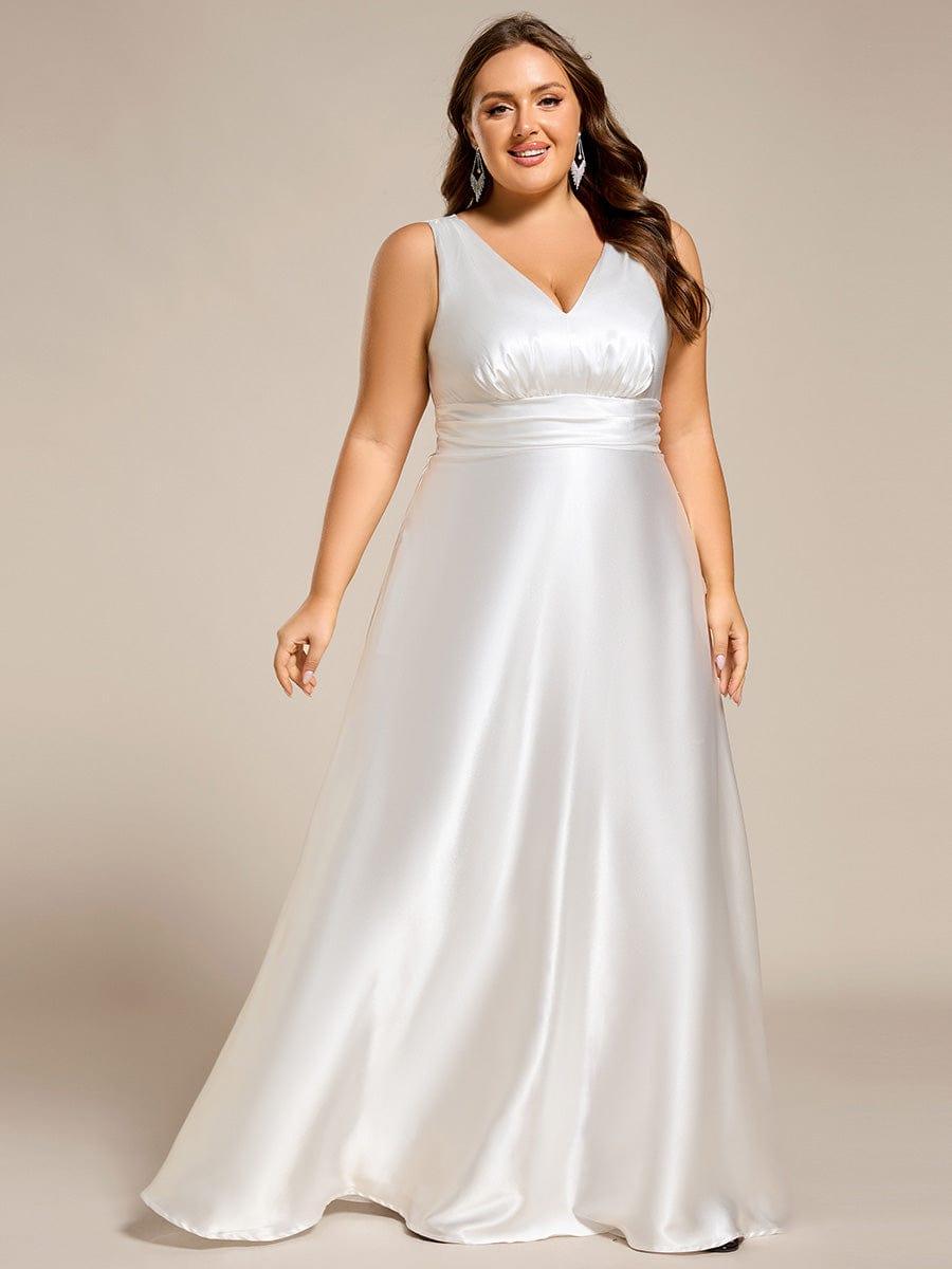 pretty INDY|Plus Size Satin Empire Waist Maxi Bridesmaid Dress with Pockets