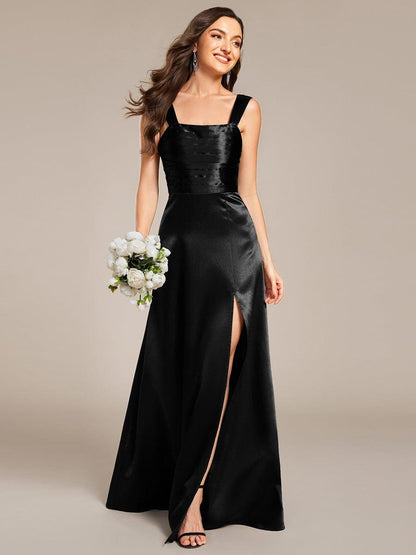 ever NOVALEE|Square Neck Satin Maxi Bridesmaid Dress with Front Slit