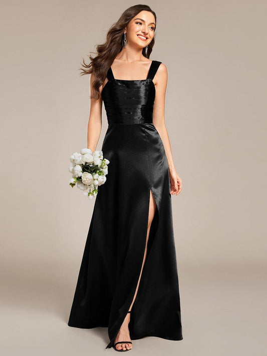 ever NOVALEE|Square Neck Satin Maxi Bridesmaid Dress with Front Slit