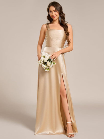 ever NOVALEE|Square Neck Satin Maxi Bridesmaid Dress with Front Slit