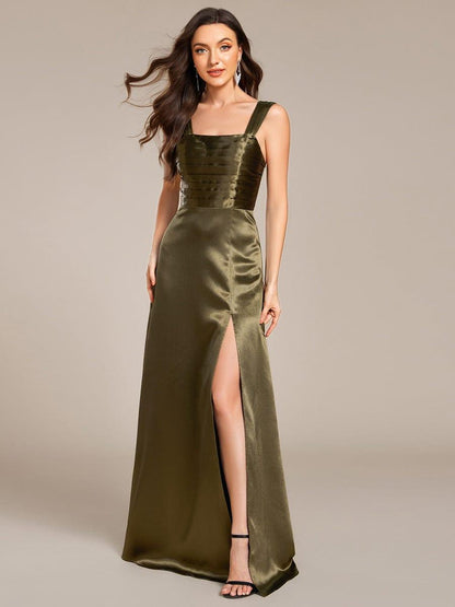 ever NOVALEE|Square Neck Satin Maxi Bridesmaid Dress with Front Slit