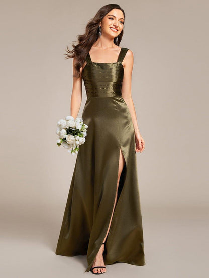 ever NOVALEE|Square Neck Satin Maxi Bridesmaid Dress with Front Slit