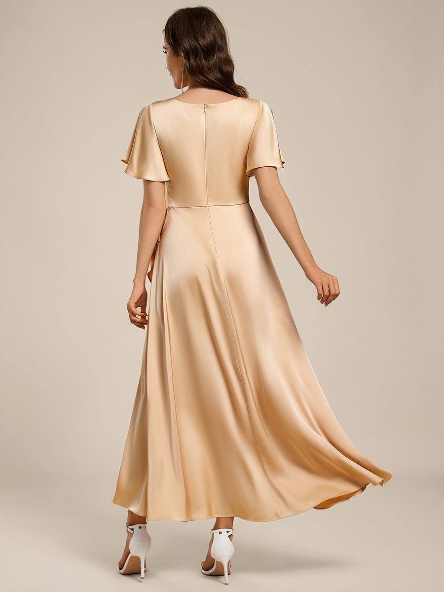 ever WYNTER|Short Sleeve Ruffled Satin Midi Wedding Guest Dress