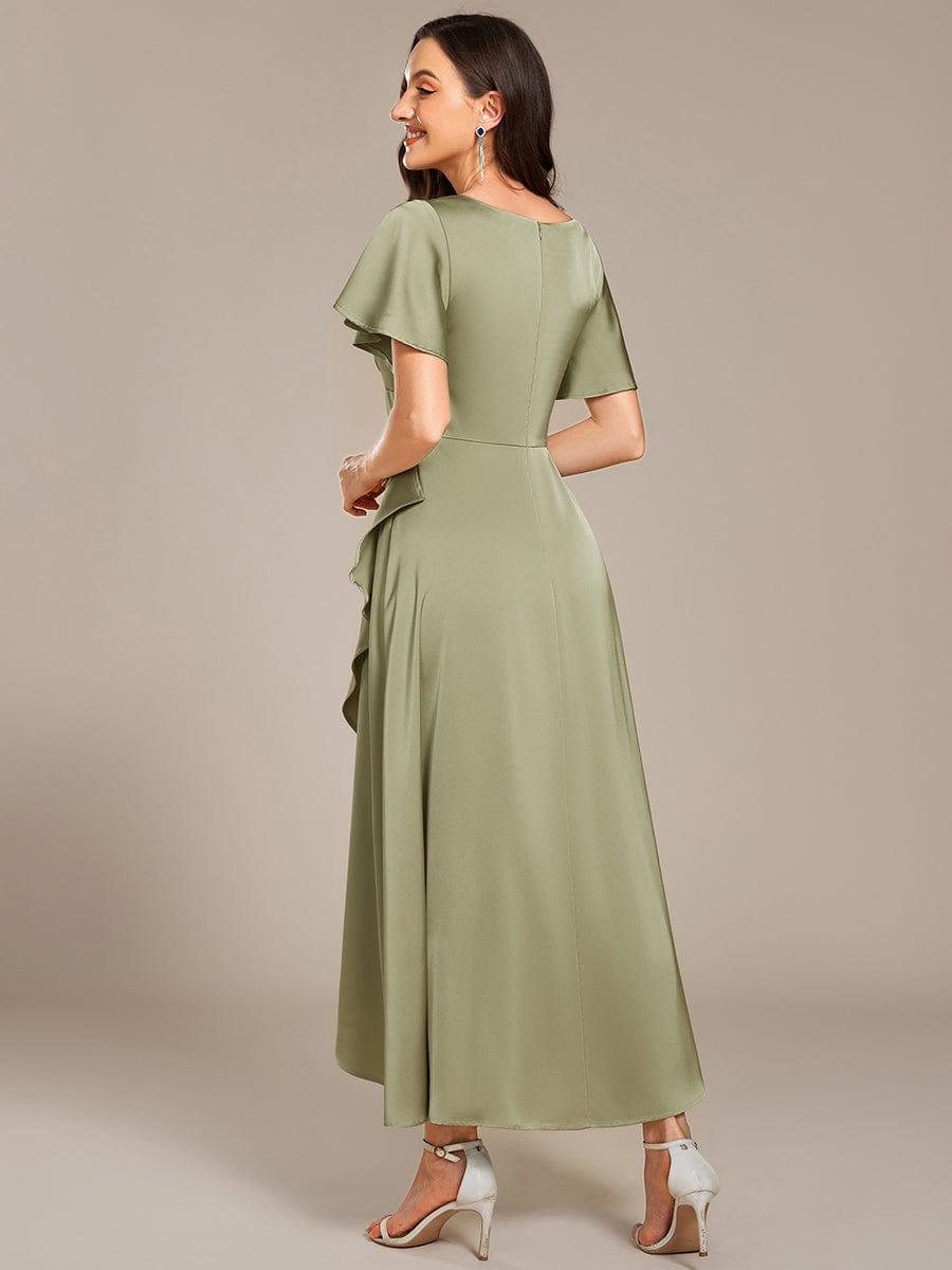 ever WYNTER|Short Sleeve Ruffled Satin Midi Wedding Guest Dress