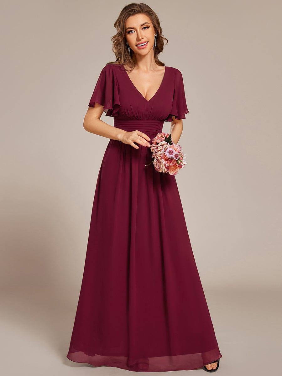 ever ARIANNE|Short Sleeve Ruffled Lace-Up A-Line Maxi Bridesmaid Dress