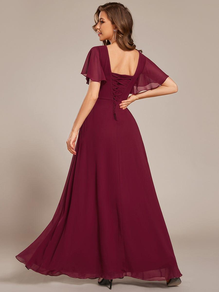 ever ARIANNE|Short Sleeve Ruffled Lace-Up A-Line Maxi Bridesmaid Dress