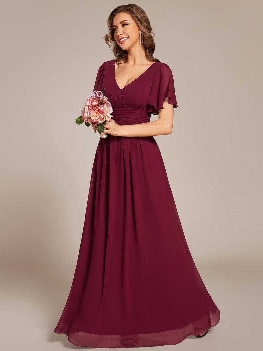 ever ARIANNE|Short Sleeve Ruffled Lace-Up A-Line Maxi Bridesmaid Dress