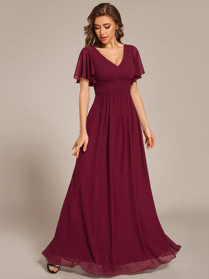 ever ARIANNE|Short Sleeve Ruffled Lace-Up A-Line Maxi Bridesmaid Dress