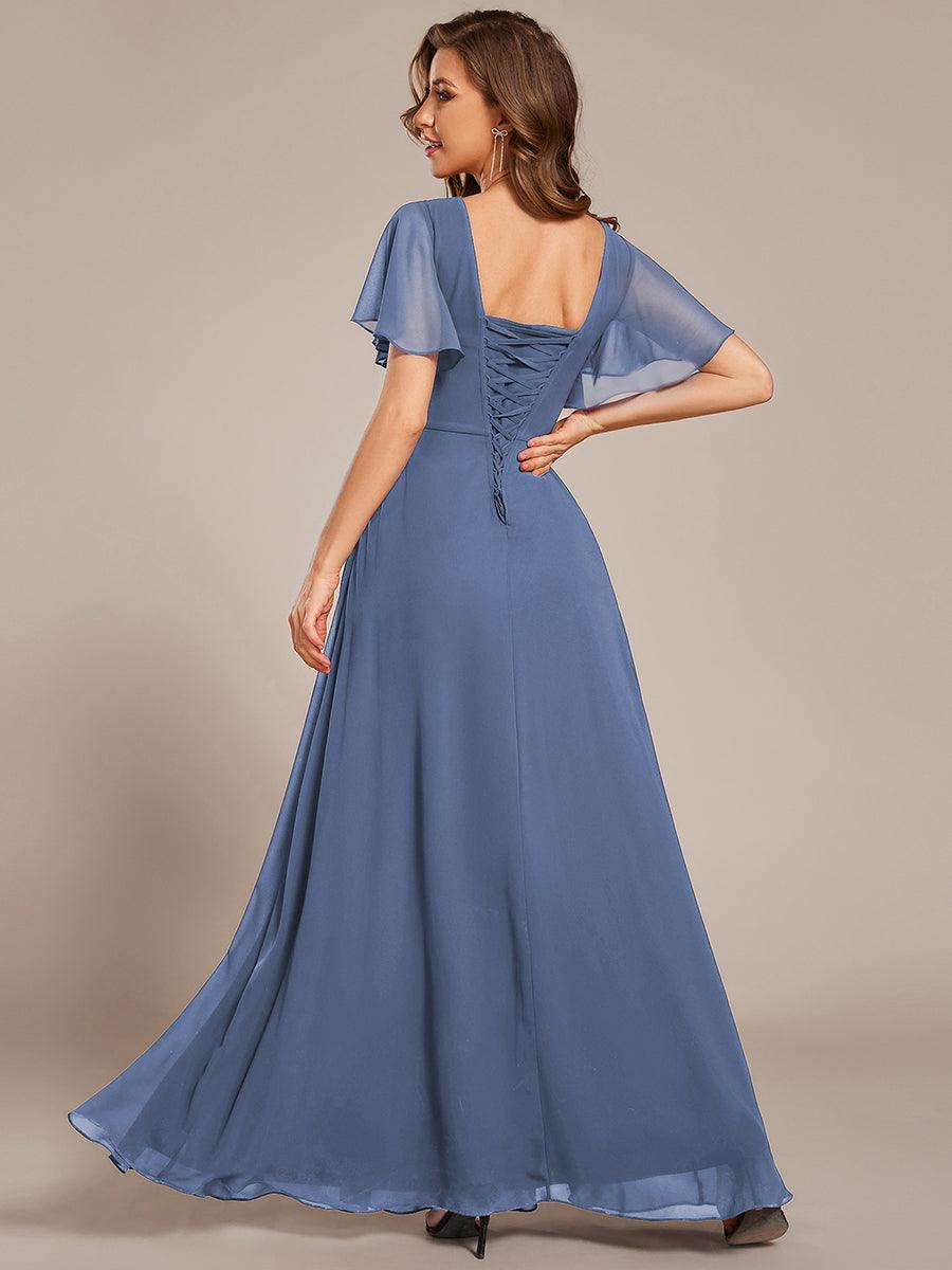 ever ARIANNE|Short Sleeve Ruffled Lace-Up A-Line Maxi Bridesmaid Dress