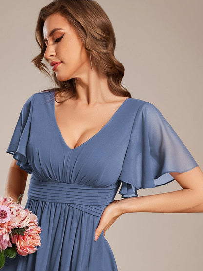 ever ARIANNE|Short Sleeve Ruffled Lace-Up A-Line Maxi Bridesmaid Dress
